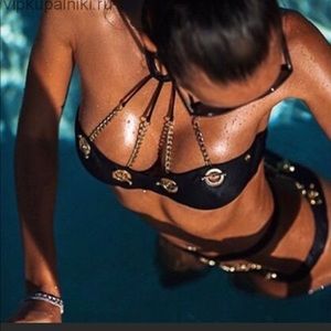 HTF Agent Provocateur Soirée black gold chain bondage swimsuit bikini Sz AP 4!🔥